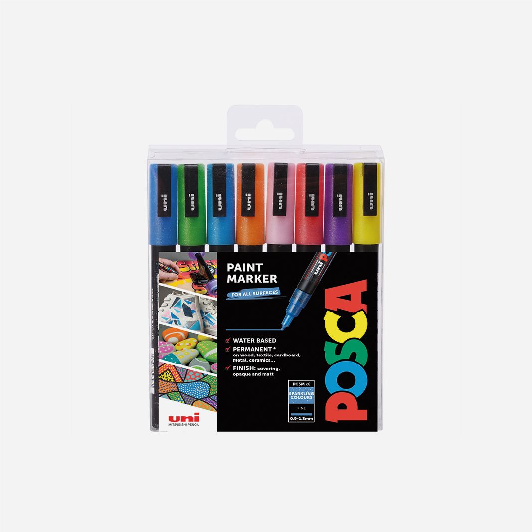 Posca Marker : Pc-3m : Fine Bullet Tip : 0.9 - 1.3mm : Sparkling Set Of 8