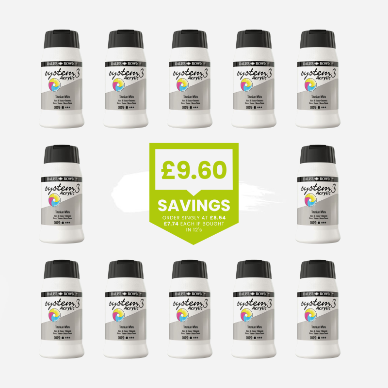 DALER ROWNEY SYSTEM 3 ACRYLIC 500ml TITANIUM WHITE – BULK PACK OF 12