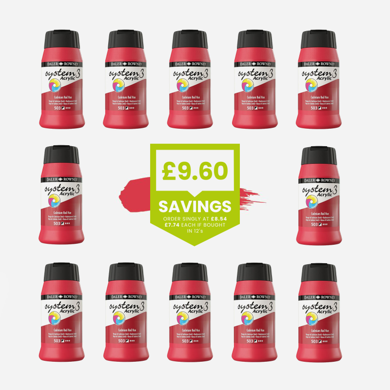 DALER ROWNEY SYSTEM 3 ACRYLIC 500ml CAD RED HUE - BULK PACK OF 12