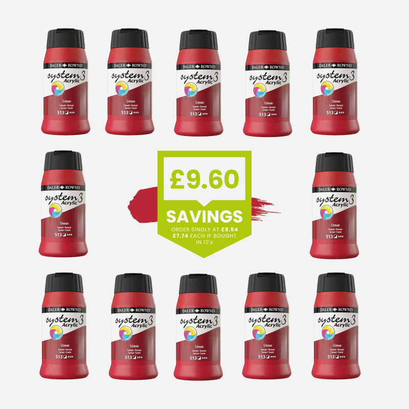 DALER ROWNEY SYSTEM 3 ACRYLIC 500ml CRIMSON – BULK PACK OF 12