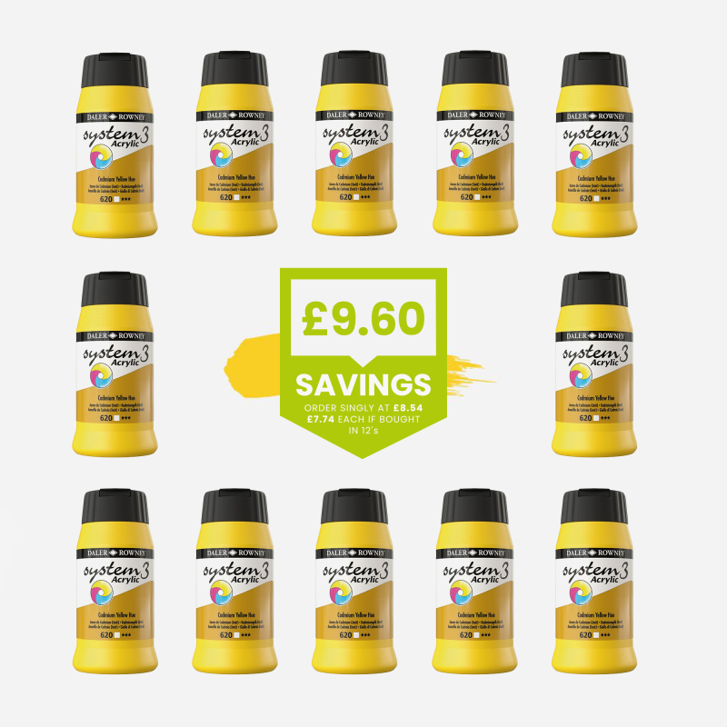 DALER ROWNEY SYSTEM 3 ACRYLIC 500ml CAD YELLOW HUE - BULK PACK OF 12