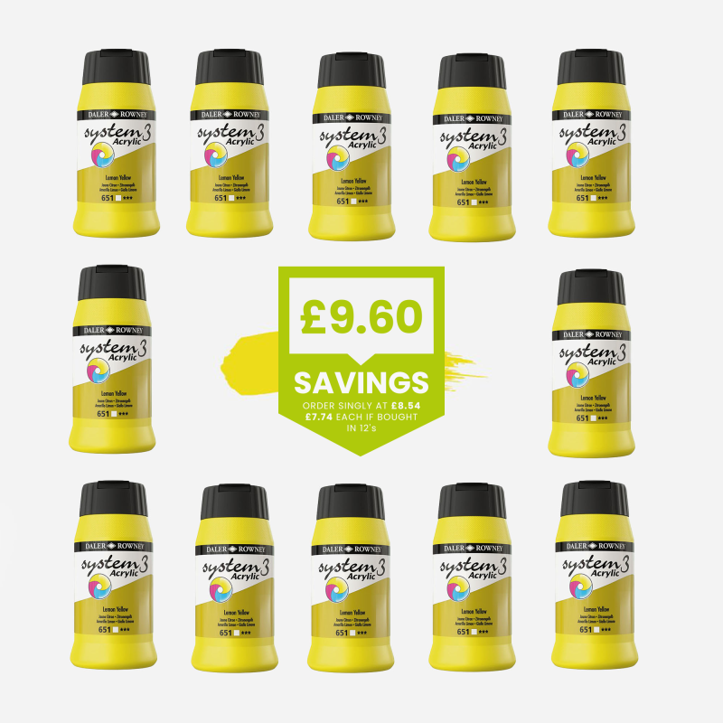 DALER ROWNEY SYSTEM 3 ACRYLIC 500ml LEMON YELLOW – BULK PACK OF 12