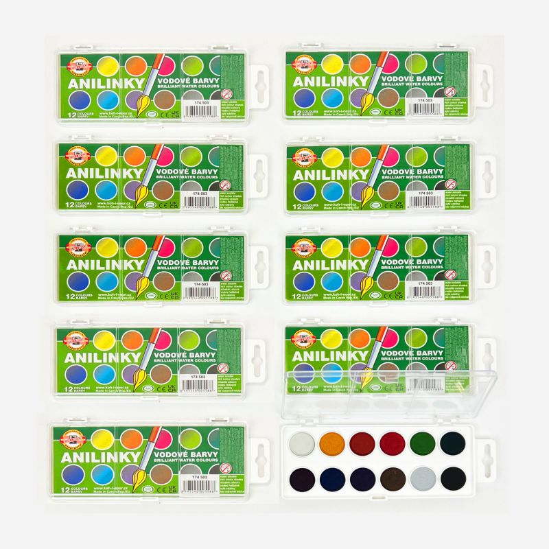 KOH-I-NOOR ANILINKY 12 COLOUR BRILLIANT WATERCOLOUR SET BULK PACK OF 10