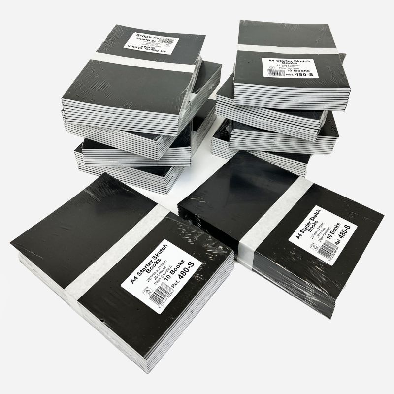 SOFTBACK A4 LAMINATED BLACK COVER STAPLED SKETCHBOOK 140GSM CLASSPACK OF 100